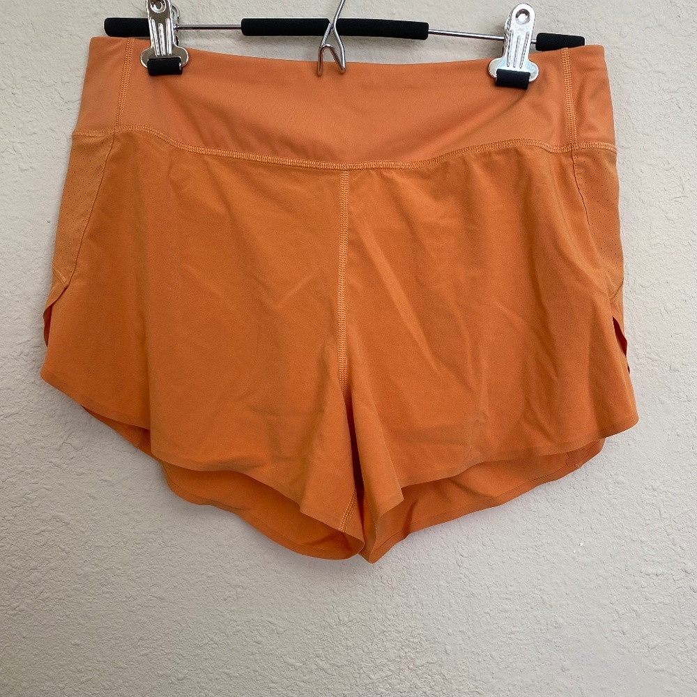 ATHLETA Orange Run With It Shorts 3.5" Inseam Liner Back Zip size M